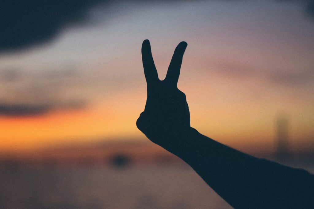 A woman throwing out a peace sign at a sunset. Discover the benefits of therapy for women in NYC by reading my blog posts. Begin healing with a women's therapist. 