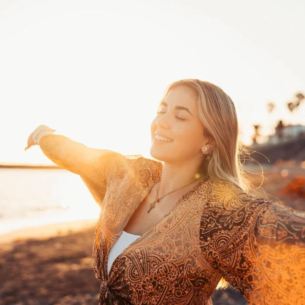 Woman embracing self-acceptance and inner peace